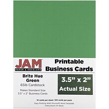 JAM Paper® Printable Business Cards, 3 1/2 x 2, Green, 100/Pack (22128335)