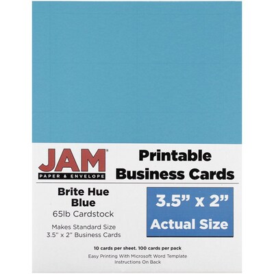 JAM Paper® Printable Business Cards, 3 1/2 x 2, Blue, 100/Pack (22128333)