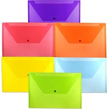 JAM Paper® Plastic Envelopes with Snap Closure, Legal Booklet, 9.75 x 14.5, Assorted Poly Colors, 6/