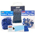 JAM Paper® Desk Supply Assortment, Blue, 1 Rubber Bands, 1 Small Binder Clips, 1 Staples & 1 Small P