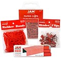 JAM Paper® Desk Supply Assortment, Red, 1 Rubber Bands, 1 Small Binder Clips, 1 Staples & 1 Small Paper Clips (3345REASRTD)