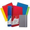 JAM Paper® Back To School Assortments, Grey, 4 Glossy Folders, 2 0.75 Inch Binders & 1 Grey Journal, 7/Pack (385CWGRASSRT)