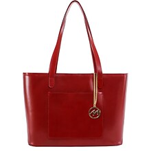 McKlein M Series, ALYSON, Genuine Cowhide Leather, Ladies Tote with Tablet Pocket, Red (97536)