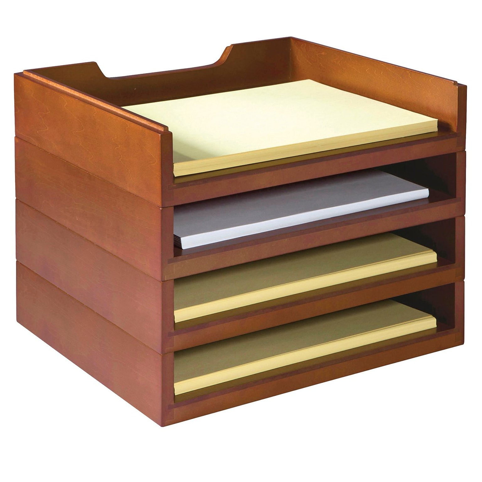 Bindertek Stackable Wood Desk Organizers, 4 Letter Tray Kit, Cherry (WK6-CH)