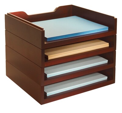 Bindertek Stacking Wood Desk Stackable, 4 Letter Paper Tray Kit, Mahogany (WK6-MA)