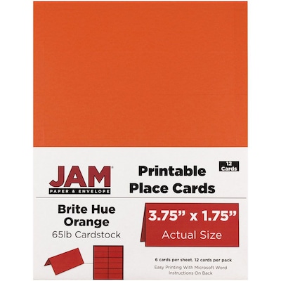 JAM Paper® Printable Place Cards, 1.75 x 3.75, Brite Hue Orange Placecards, 12/pack (225928559)