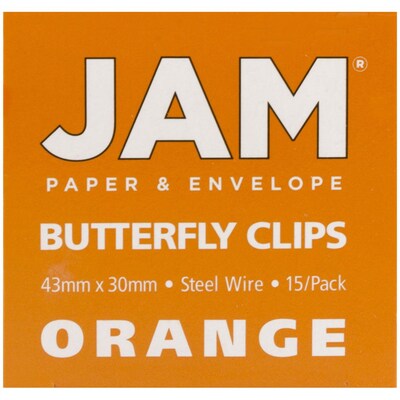 JAM Paper® Colorful Butterfly Paper Clips, Orange Paperclips, 15/Pack (332BYOR)