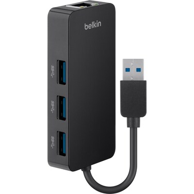 Belkin ™ USB 3.0 Hub with Gigabit Ethernet Adapter, Black (B2B128TT)