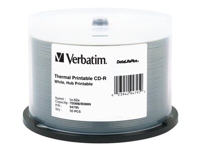 Verbatim® 94795 700MB CD-R Recordable Media; Spindle, 50/Pack