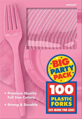 Amscan Big Party Pack Mid Weight Fork, Pink, 3/Pack, 100 Per Pack (43600.109)