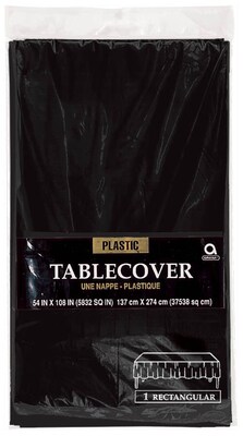 Amscan Plastic Tablecover, 54W x 108L, Black, 12/Pack (77015.1)