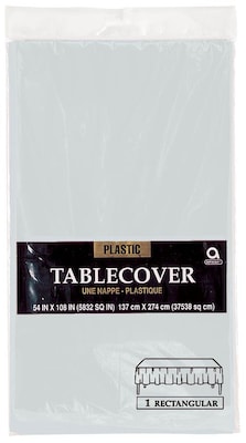 Amscan Plastic Table Cover, 54L x 108W, Silver, 12/Pack (77015.18)