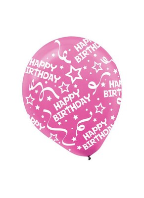 Amscan Birthday Confetti Latex Balloons, 12, 9/Pack, Bright Pink, 6 Per Pack (115800.103)