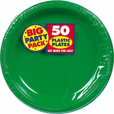Amscan 7 Festive Green Big Party Pack Round Plastic Plastic Plates, 3/Pack, 50 Per Pack (630730.03)