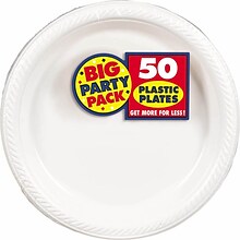 Amscan 7 White Big Party Pack Round Plastic Plates, 3/Pack, 50 Per Pack (630730.08)