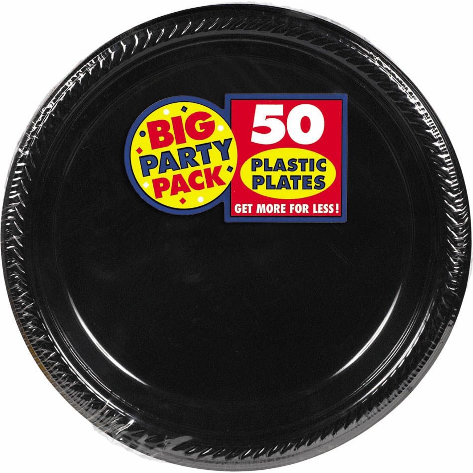 Amscan Big Party Pack 7 Black Round Plastic Plates, 3/Pack, 50 Per Pack (630730.1)