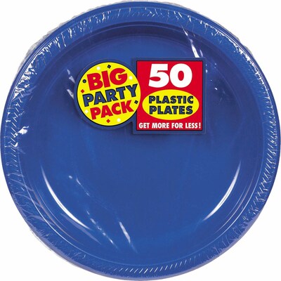 Amscan Big Party Pack 10.25W Round Royal Blue Plastic Plates, 2/Pack, 50 Per Pack (630732.105)