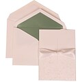 JAM Paper® Wedding Invitation Set, Large, 5.5 x 7.75, White Cards, Heart Garden Ribbon, Green Lined Envelopes, 50/pk (306224780)