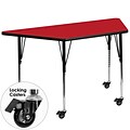 Flash 24x48x1.25 Mobile Trapezoid Activity Table w/High Pressure Laminate Top & Adj Legs, Red