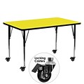 Flash Furniture Mobile 24Wx60L Rectangular Activity Table, 1.25 Yellow Laminate Top, Adj Legs