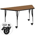 Flash Furniture Mobile 30Wx60L Trapezoid Activity Table, Oak Laminate Top, Adj Preschool Legs