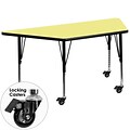 Flash Furniture Mobile 30Wx60L Trapezoid Activity Table, Yellow Laminate Top, Adj Preschool Legs