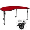 Flash Furniture Mobile 48Wx96L Kidney-Shaped Activity Table, Red Laminate Top, Height-Adj Legs