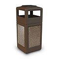 Commercial Zone Products® 42gal Square StoneTec® Trash Receptacle with Ashtray Dome Lid; Brown with Riverstone Panels (72055599)