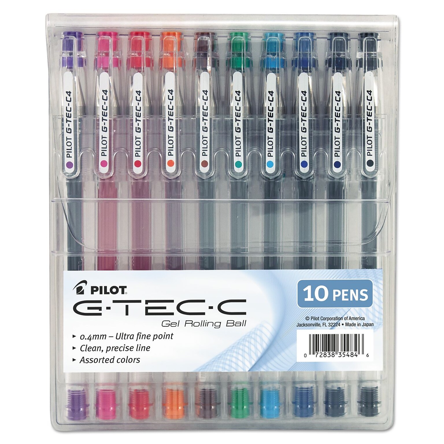 Pilot G-Tec-C Gel Pens, Ultra Fine Point, Assorted Ink, 10/Pack (35484)