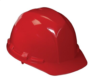 Mutual Industries Polyethylene 4-Point Ratchet Suspension Short Brim Hard Hat, Red (50200-79)