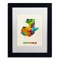 Trademark Fine Art Guatemala Watercolor Map by Michael Tompsett 11 x 14 White Matted Black Frame (MT0746-B1114MF)