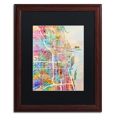 Trademark Fine Art Chicago City Street Map II by Michael Tompsett 16 x 20 Black Matted Wood Fr