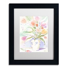 Trademark Fine Art The Vase of Tulips by Sheila Golden 11 x 14 White Matted Black Frame (SG573