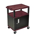 H Wilson® 34(H) 3 Shelves Tuffy AV Carts W/Black Legs & Cabinet, Burgundy