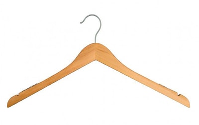NAHANCO 17 Wood Flat Top Hanger, Brushed Chrome Hook, Low Gloss Natural, 100/Pack
