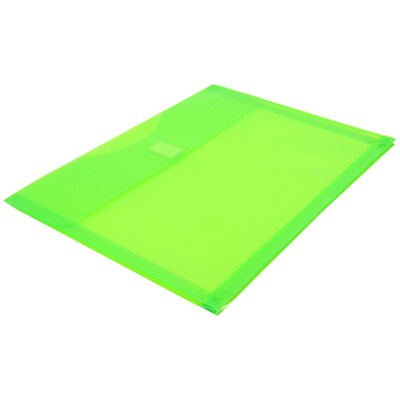 JAM Paper® Plastic Envelopes with Hook & Loop Closure, 1" Exp, Letter Booklet, 9.75" x 13", Lime Green Poly, 12/pack (218V1LI)