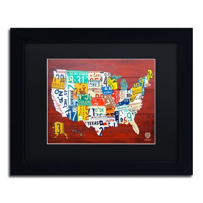 Trademark Fine Art License Plate Map USA by Design Turnpike 11 x 14 Black Matted Black Frame (