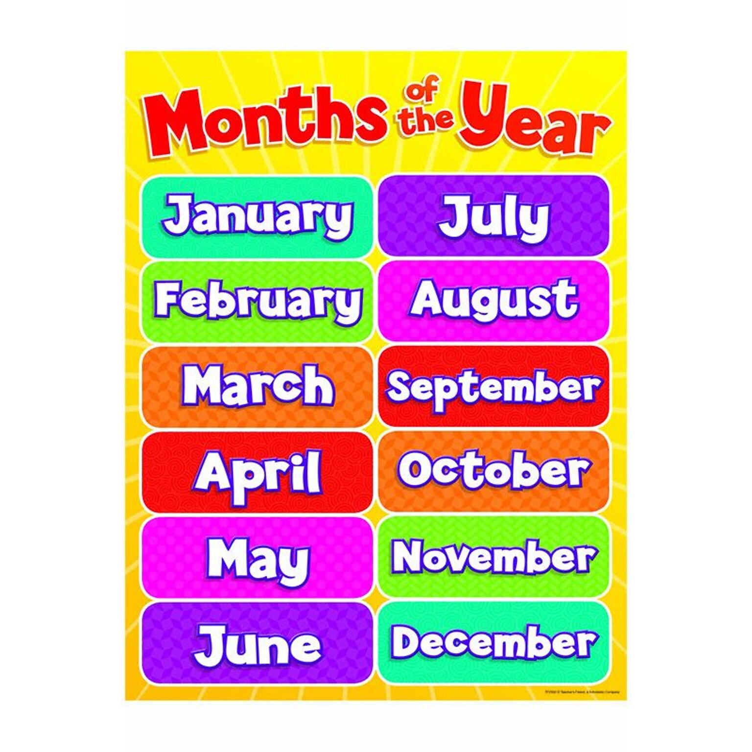 Teachers Friend Charts, Months of the Year