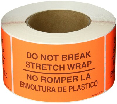 Tape Logic® Bilingual Labels, No Romper La Envoltura De Plastico, 3 x 5, Fluorescent Red, 500/Ro