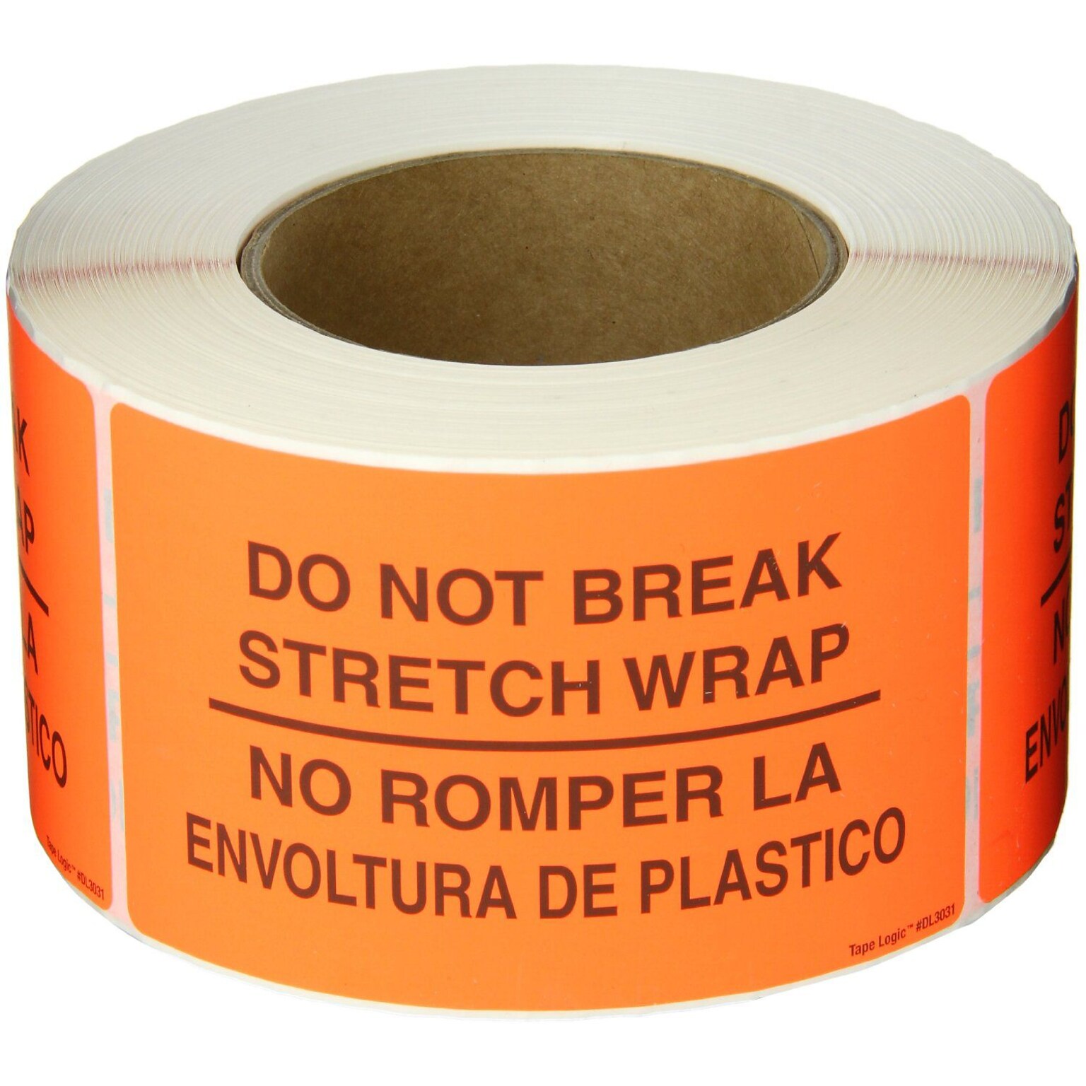Tape Logic® Bilingual Labels, No Romper La Envoltura De Plastico, 3 x 5, Fluorescent Red, 500/Roll