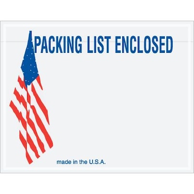 Quill Brand Packing List Envelope, 7 x 5 1/2 - U.S.A. Flag Panel Face, Packing List Enclosed, 10