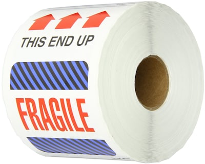 Tape Logic® Labels, This End Up - Fragile, 4 x 6, Multiple, 500/Roll