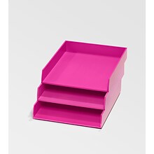 Bindertek Bright Wood Desk Stackable Letter Paper 3 Tray Set, Pink (BTSET1-PK)