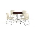 OFM 36 Round Laminate Multi-Purpose Table w/4 Chairs, Mahogany Table/Ivory Chair (PKG-BRK-093-0015)