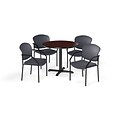 OFM  42 Round Laminate MultiPurpose XSeries Table & 4 Chairs, Mahogany/Gray Chair PKGBRK1550011
