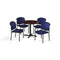 OFM  36 Round Laminate MultiPurpose XSeries Table & 4 Chairs, Mahogany/Navy Chair PKGBRK1430014