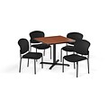 OFM Multi-Use Break Room Table with Vinyl Guest Chairs and X-Style Pedestal Base, 36Dia., Mahogany Finish (PKG-BRK-144)