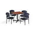 OFM  42 Sq Laminate MultiPurpose XSeries Table & 4 Chairs, Cherry Table/Navy Chair (PKGBRK1640004)