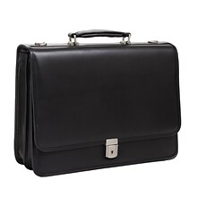 McKlein V Series, LEXINGTON, Top Grain Cowhide Leather,Flapover Double Compartment Briefcase, Black