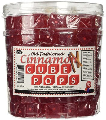 Cinnamon Cube Pops, .8 oz., 100 Lollipops/Tub